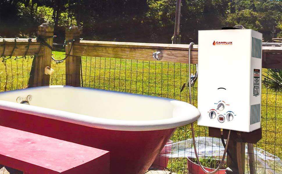 Camplux 10L Propane Portable Outdoor Tankless Water Heater - White