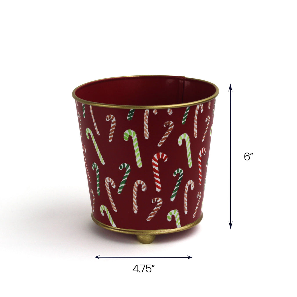 Hand-Painted Large Tole Planter - Candy Canes