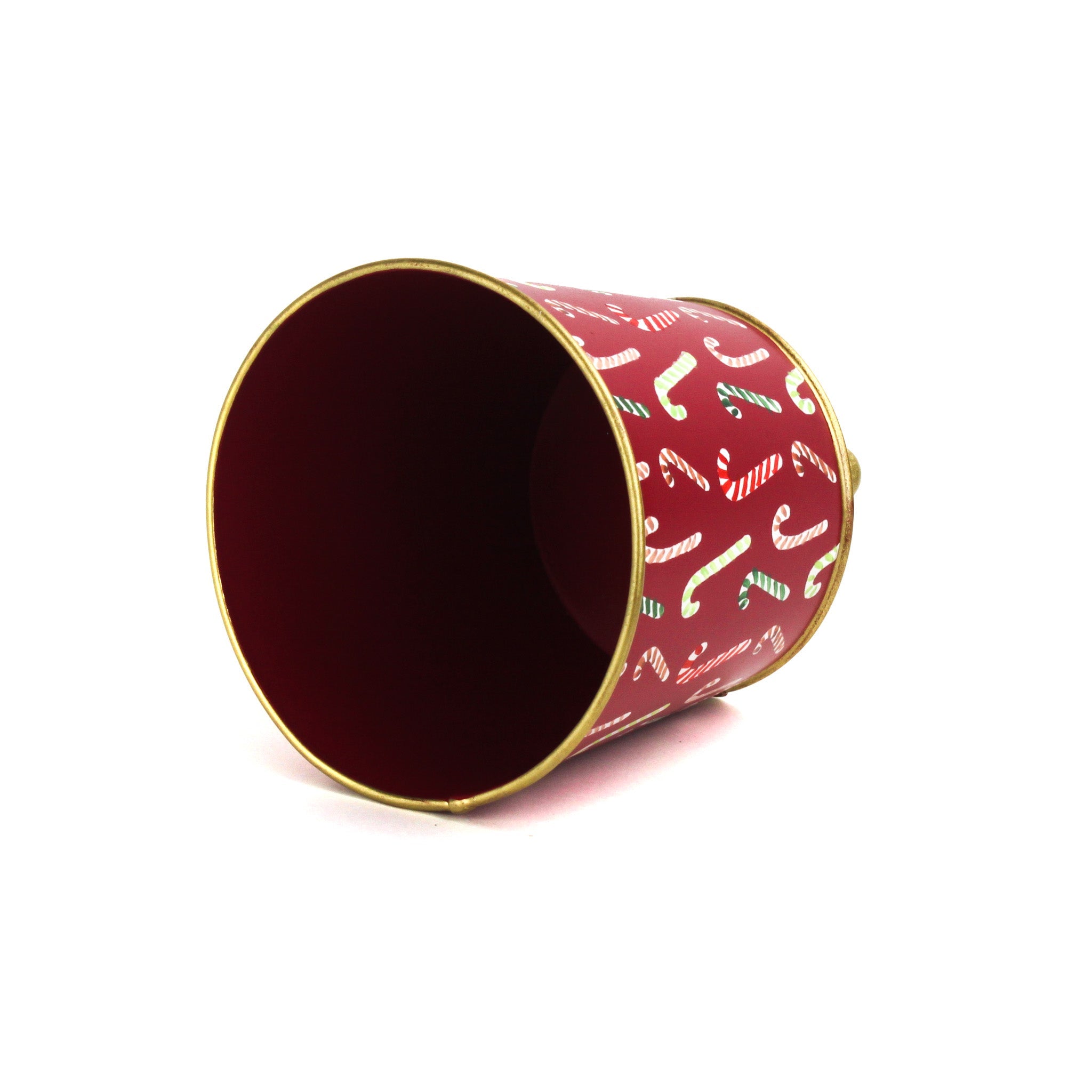 Hand-Painted Large Tole Planter - Candy Canes