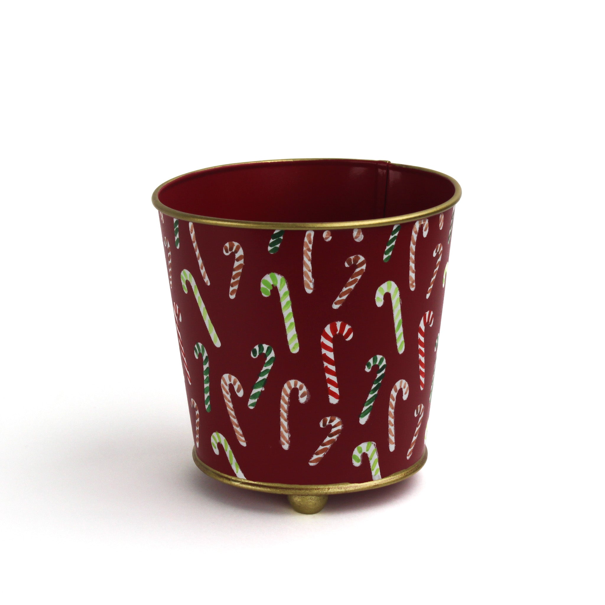 Hand-Painted Large Tole Planter - Candy Canes