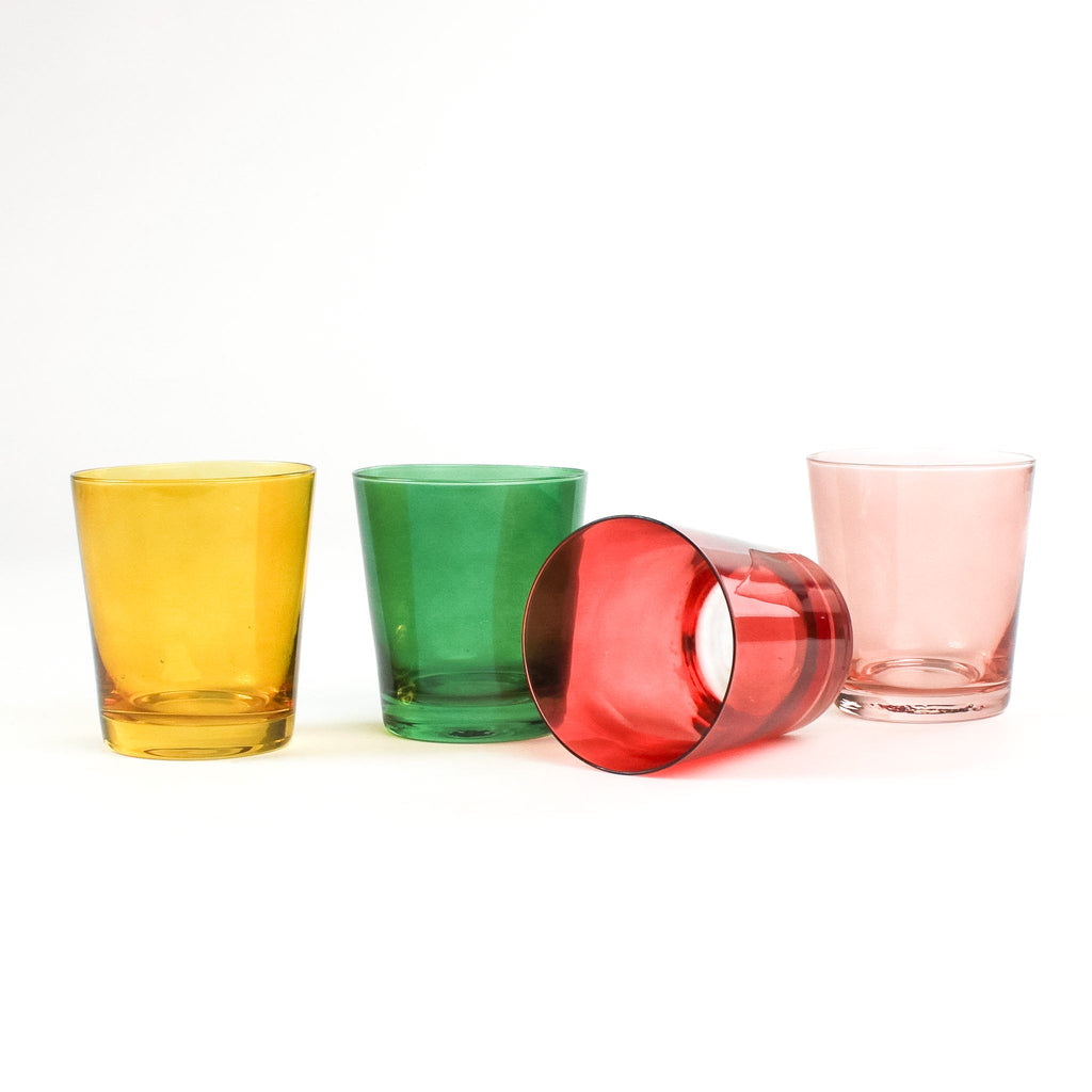 Low-Ball Colored Drinking Glasses, Set of 4