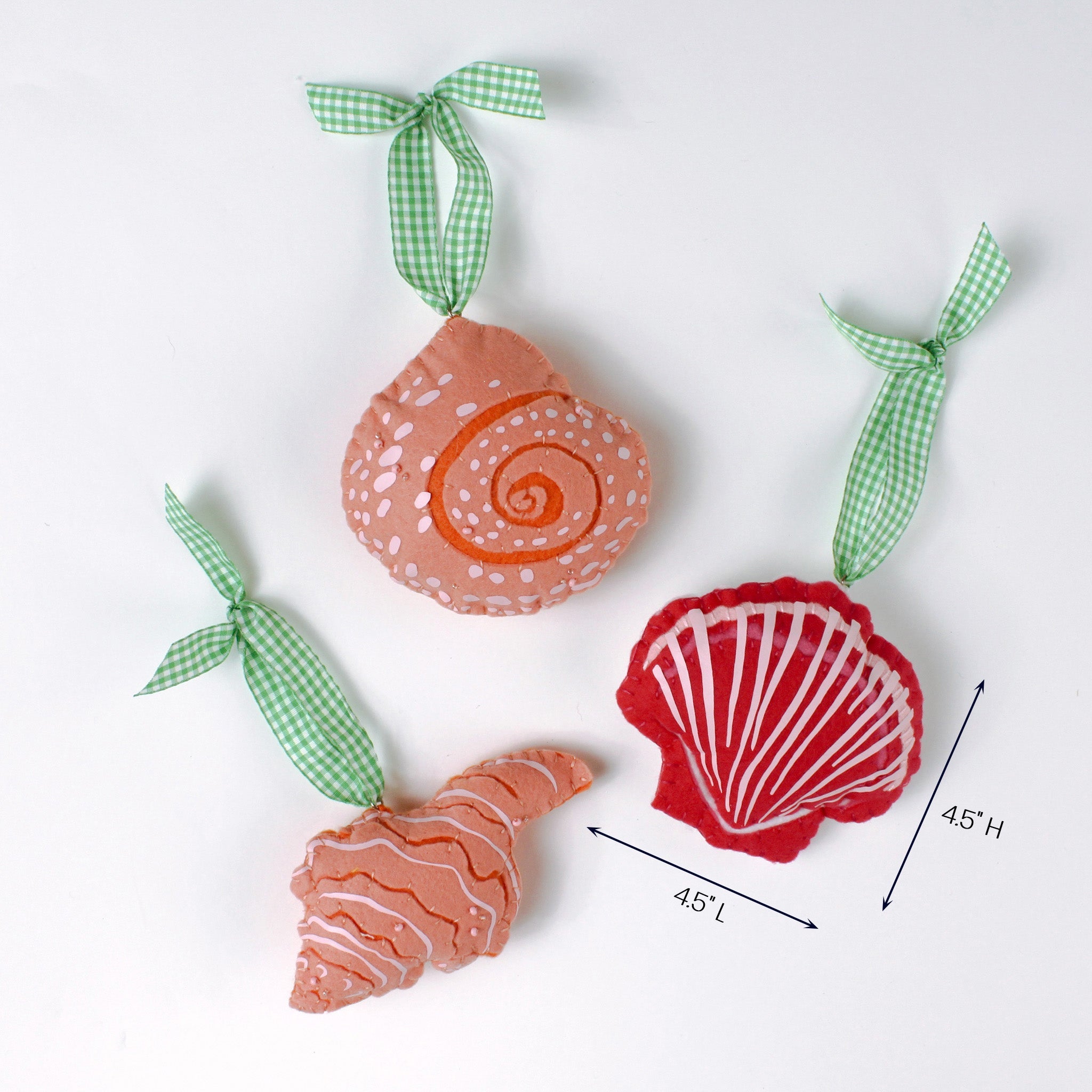 Handcrafted Pink and Orange Shells Felt Christmas Ornaments, Set of 3