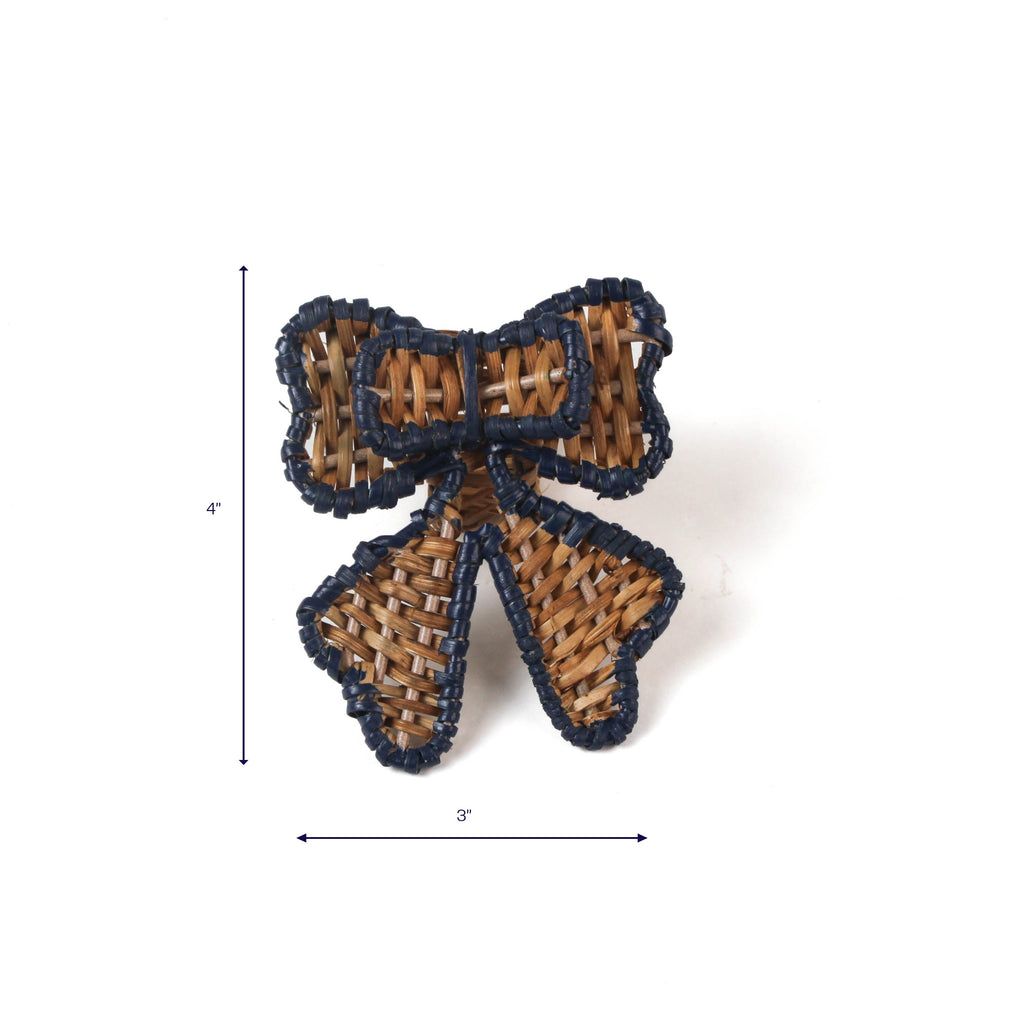 Rattan Bow Napkin Ring, Set of 4 - Blue