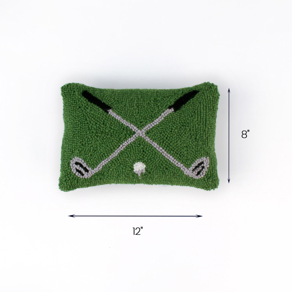 Hooked-Wool Crossed-Clubs Green Golf Pillow