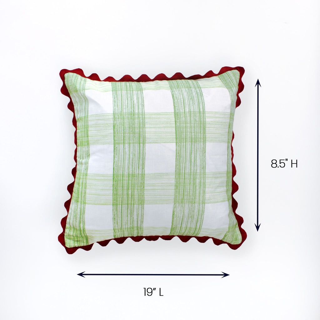 Gin Lane Green Gingham Square Pillow with Ric Rac