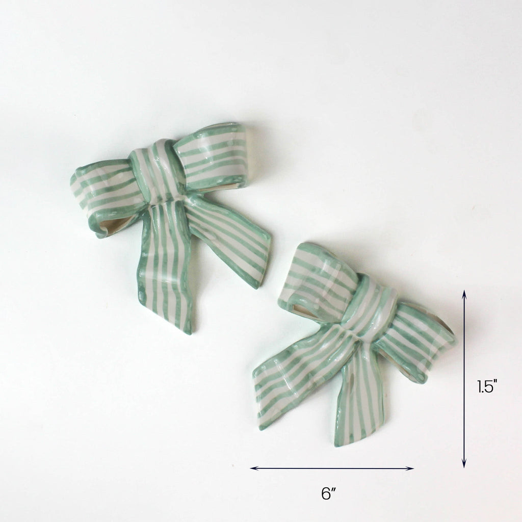 Hand-Painted Striped Ceramic Bow, Set of 2