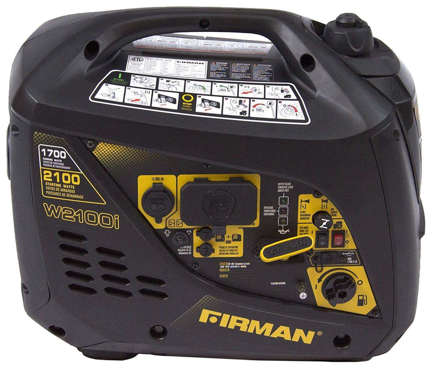 Firman 2,100/1,700W Whisper Series Gas Recoil Start Portable Generator cETL and CARB Certified