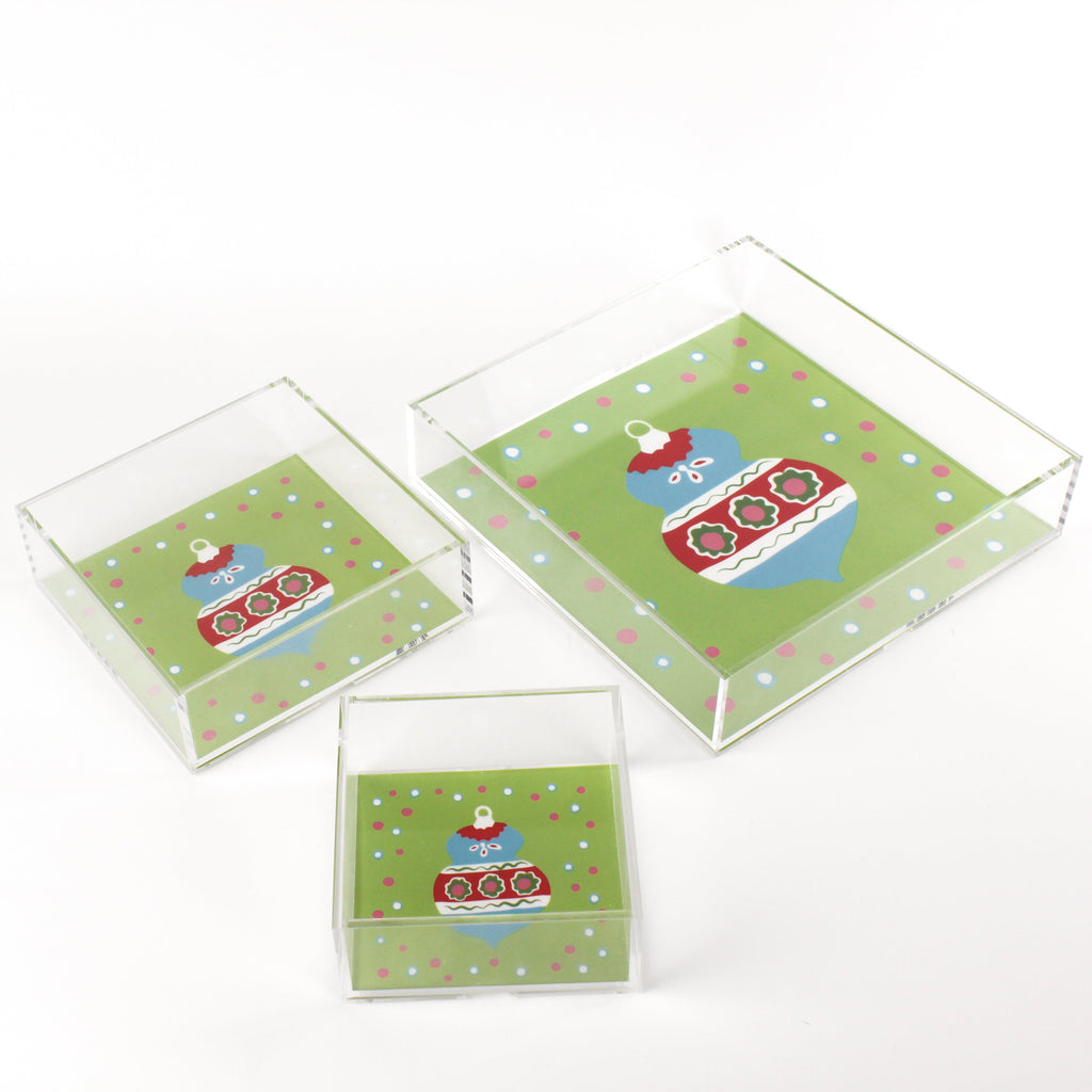 Christmas Ornament Blue Square Acrylic Trays, 3 Sizes