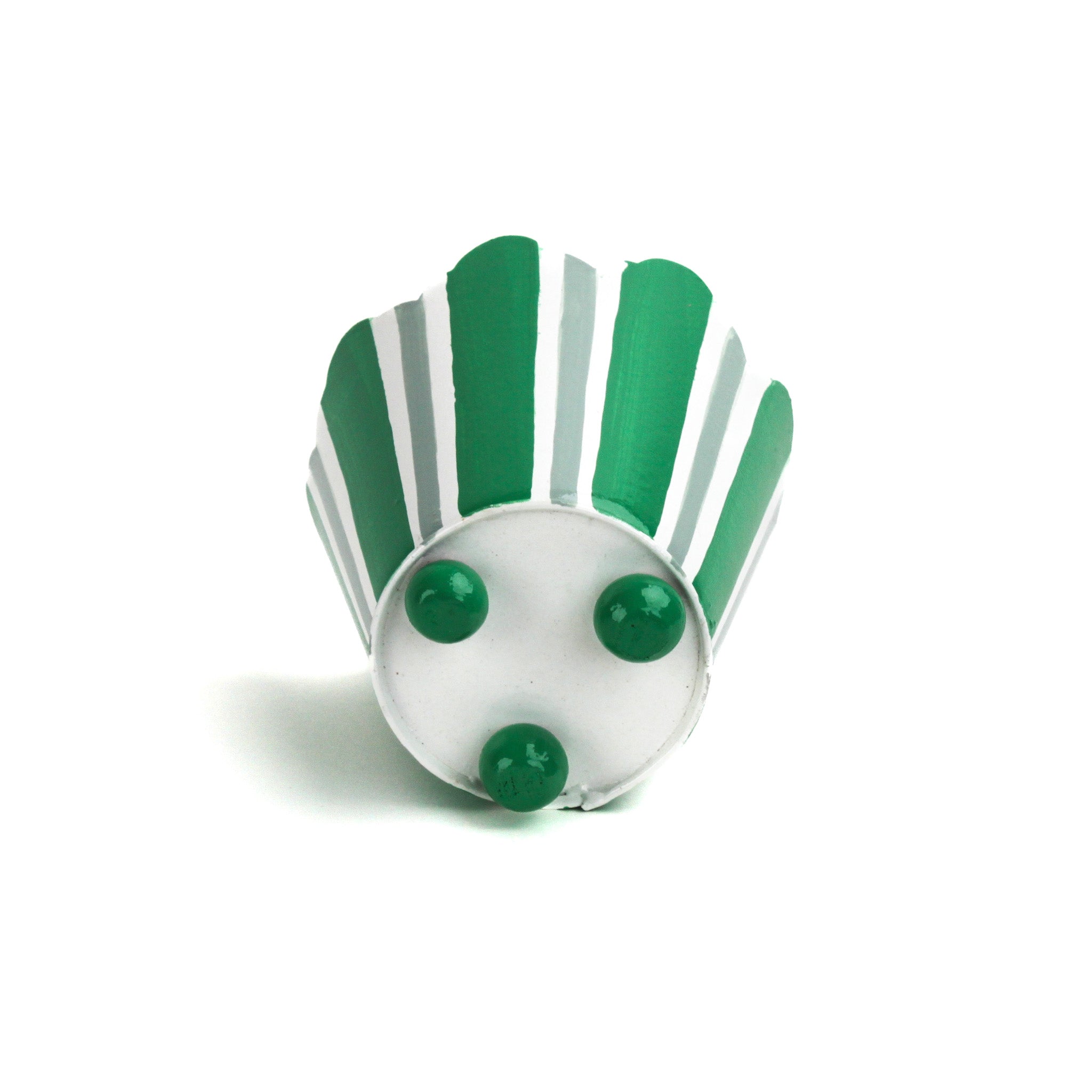 Hand-Painted Striped Scalloped Tole Cachepots - Green on Green