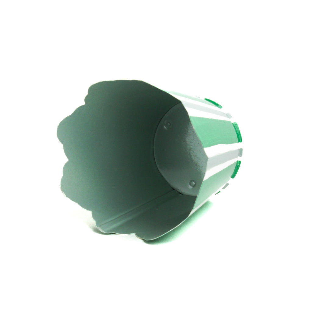 Hand-Painted Striped Scalloped Tole Cachepots - Green on Green