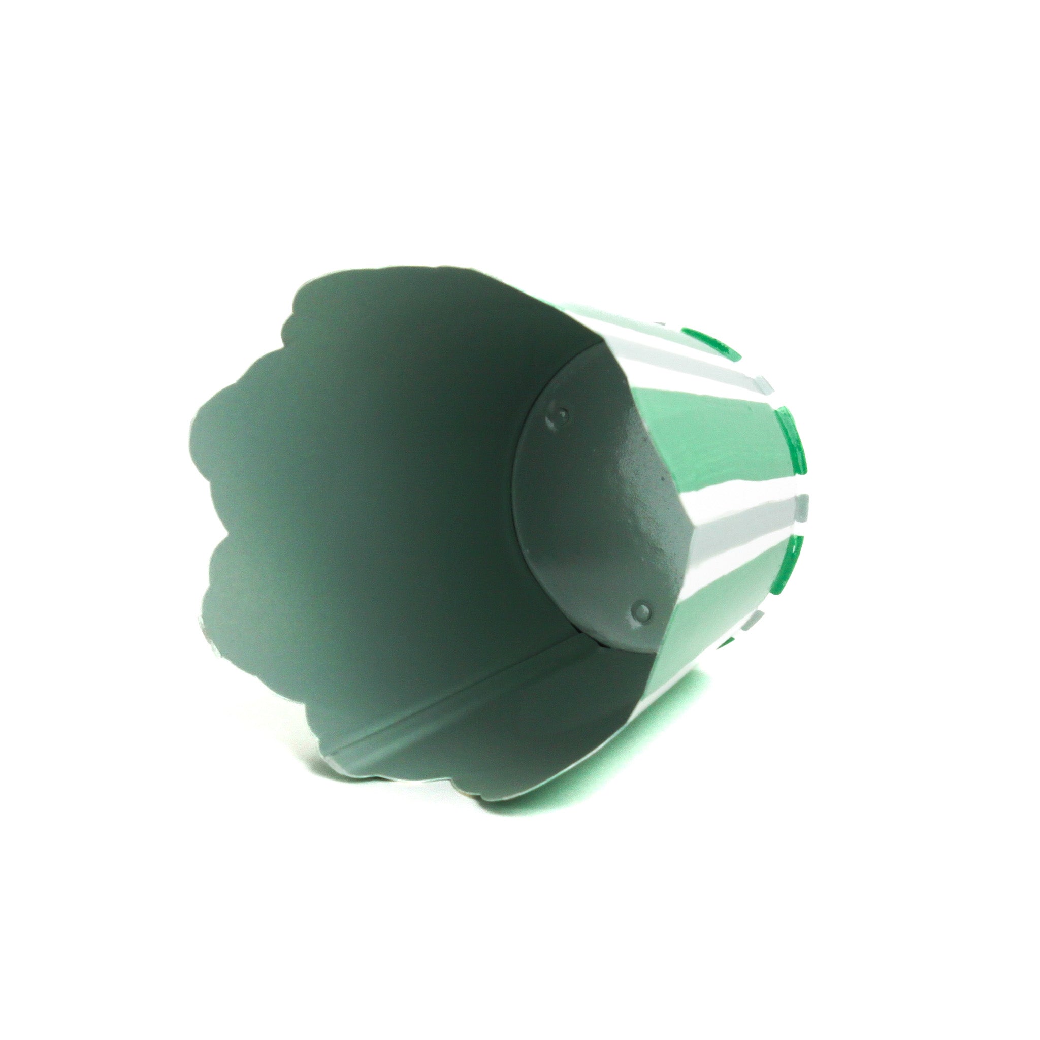 Hand-Painted Striped Scalloped Tole Cachepots - Green on Green