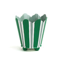 Hand-Painted Striped Scalloped Tole Cachepots - Green on Green