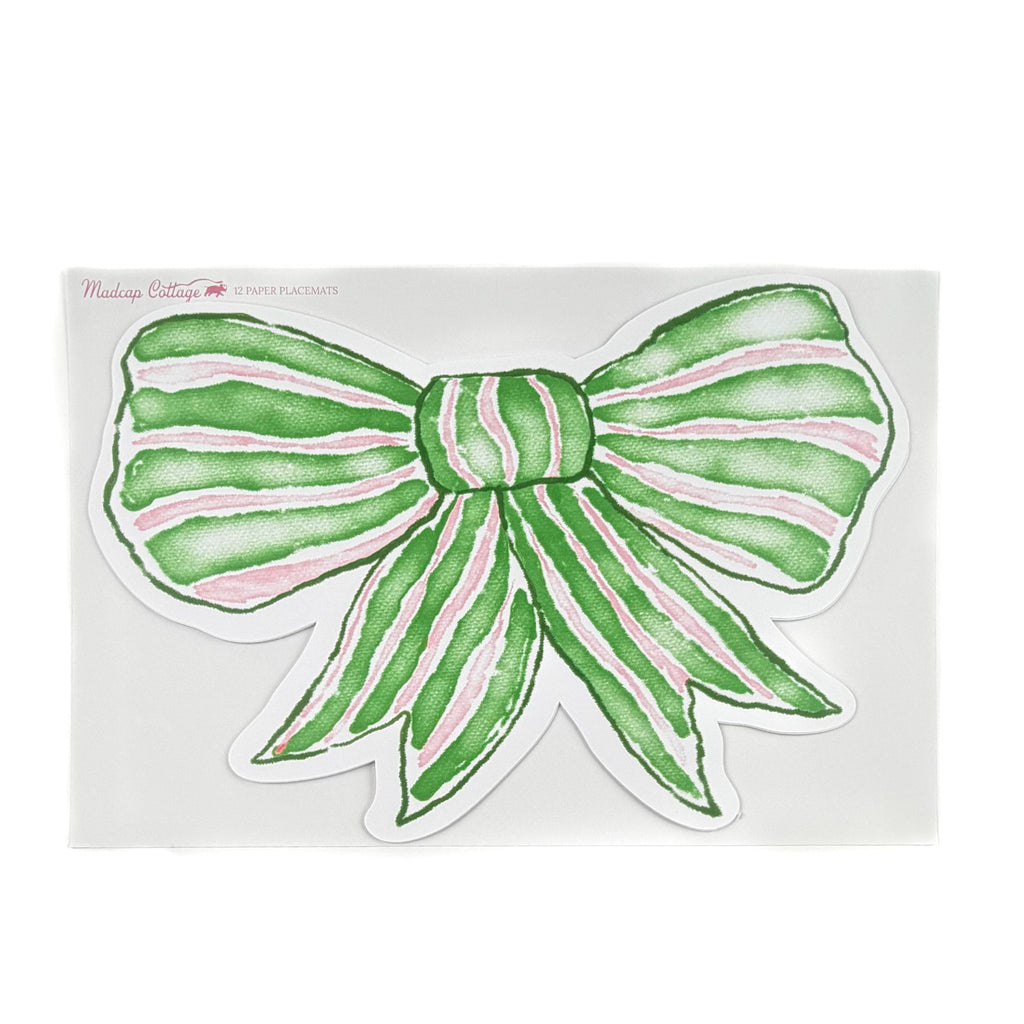 Diecut Pink and Green Bow Paper Placemat, Set of 12