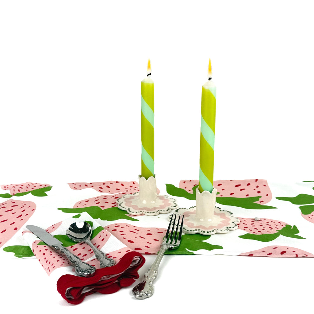 Lime Green and Blue Candy Stripe Taper Candles, Set of 4