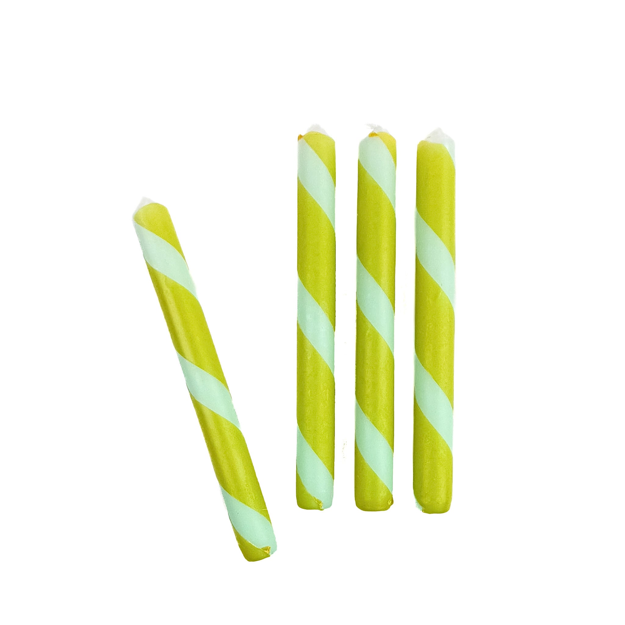 Lime Green and Blue Candy Stripe Taper Candles, Set of 4