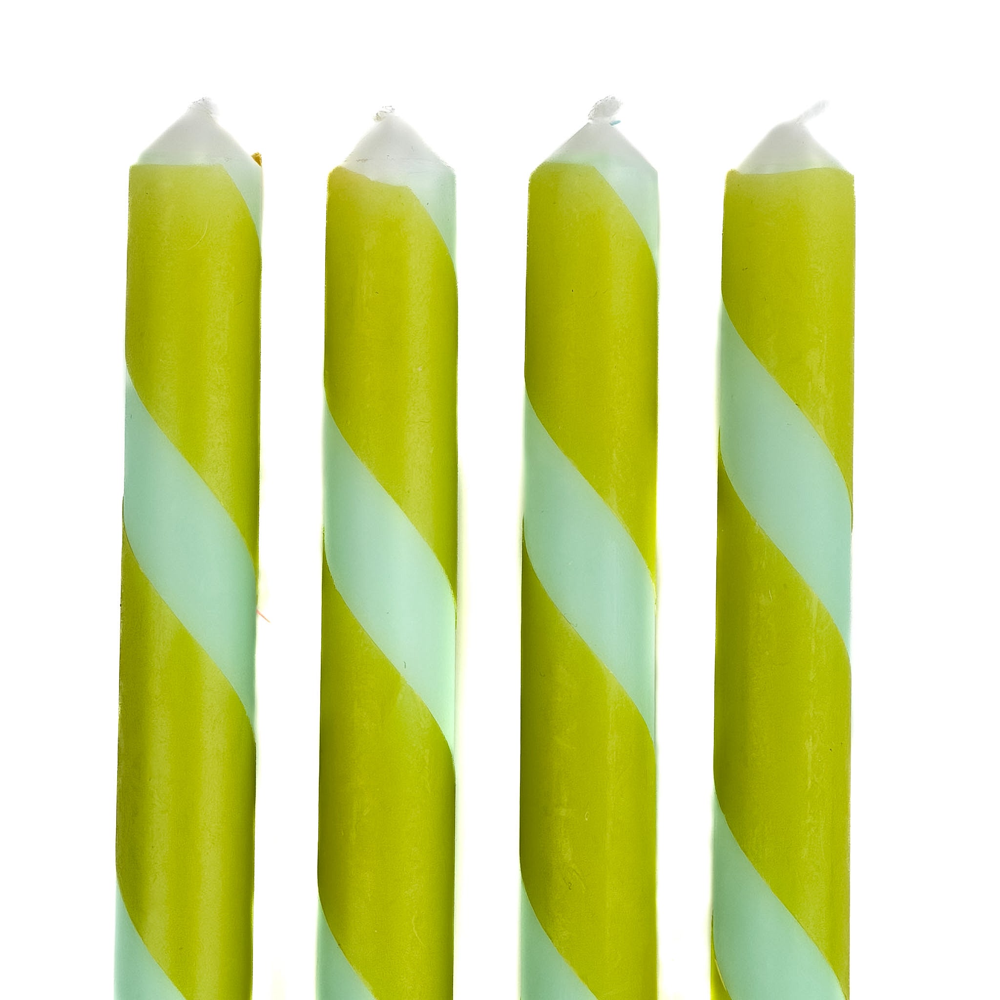 Lime Green and Blue Candy Stripe Taper Candles, Set of 4