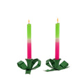 Hand-Painted Tole Metal Green Bow Candle Holders, Set of 2