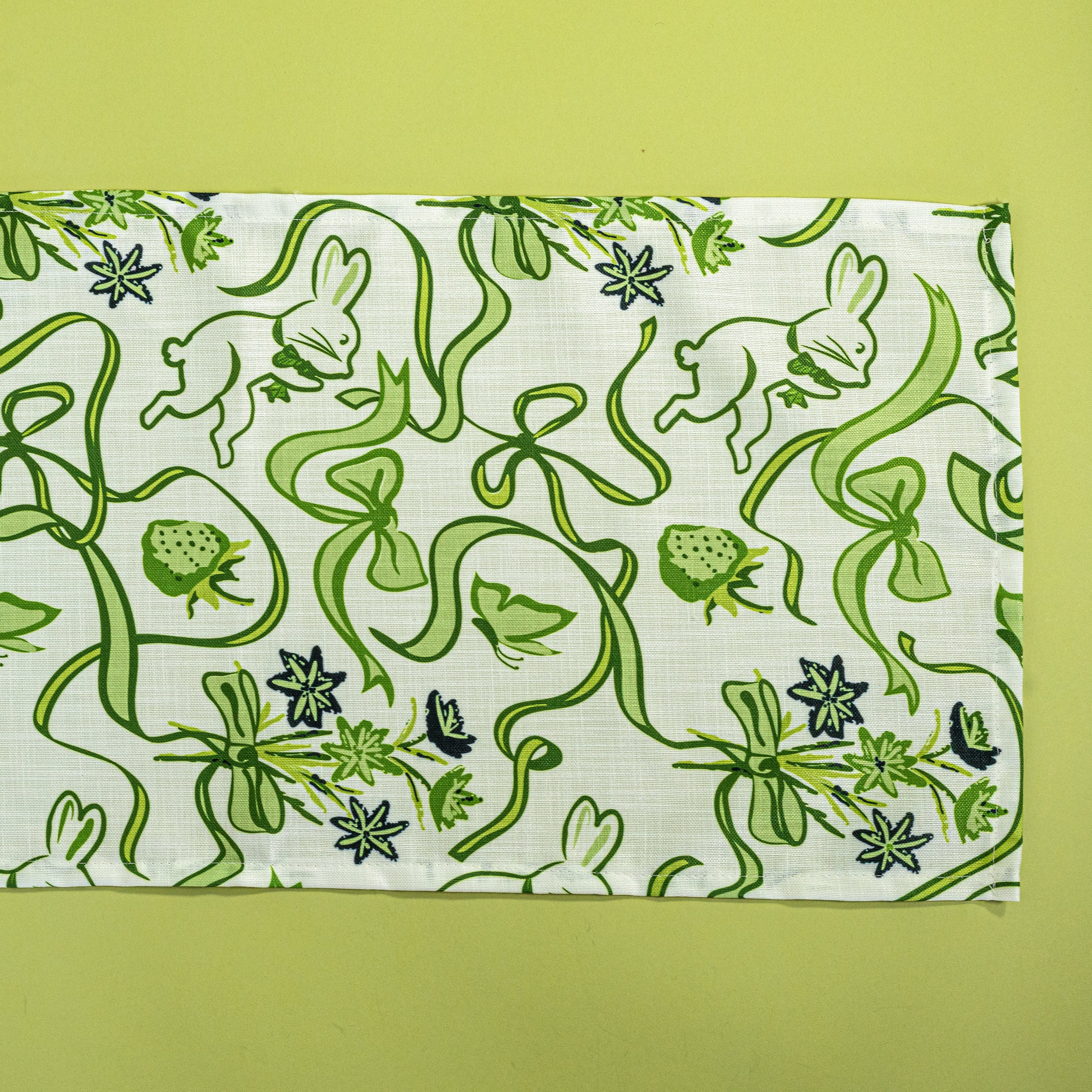 Bunnies and Bow Print Cloth Table Runner - Green