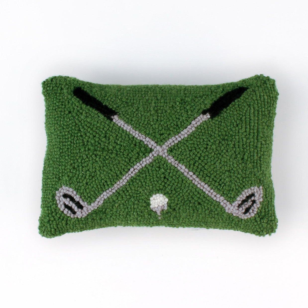 Hooked-Wool Crossed-Clubs Green Golf Pillow
