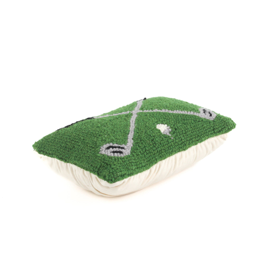 Hooked-Wool Crossed-Clubs Green Golf Pillow