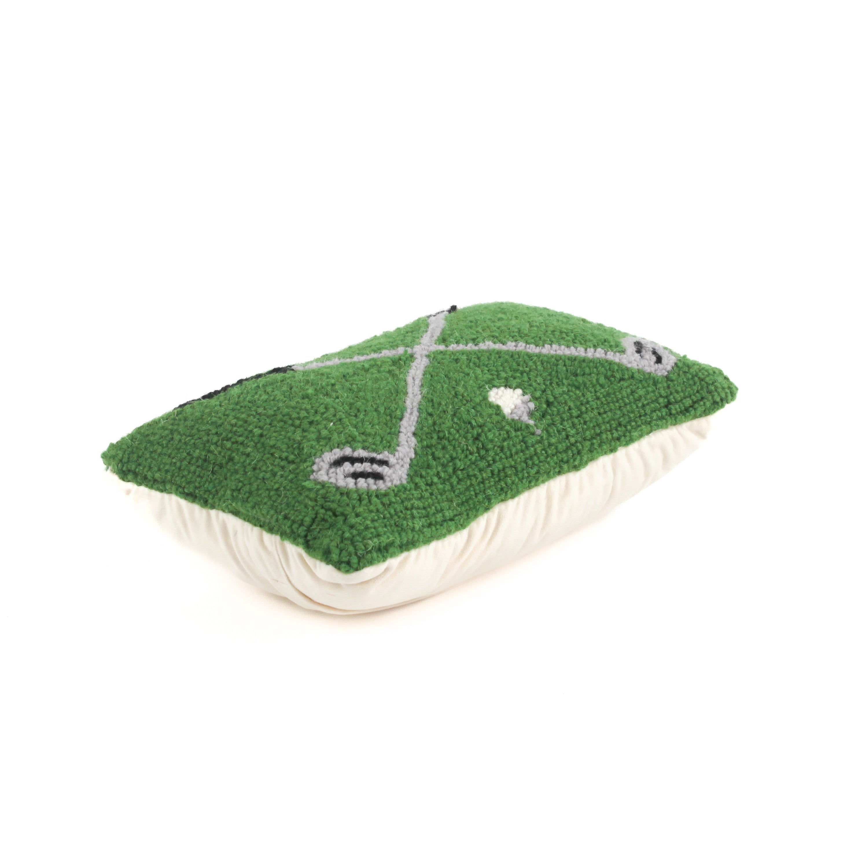 Hooked-Wool Crossed-Clubs Green Golf Pillow
