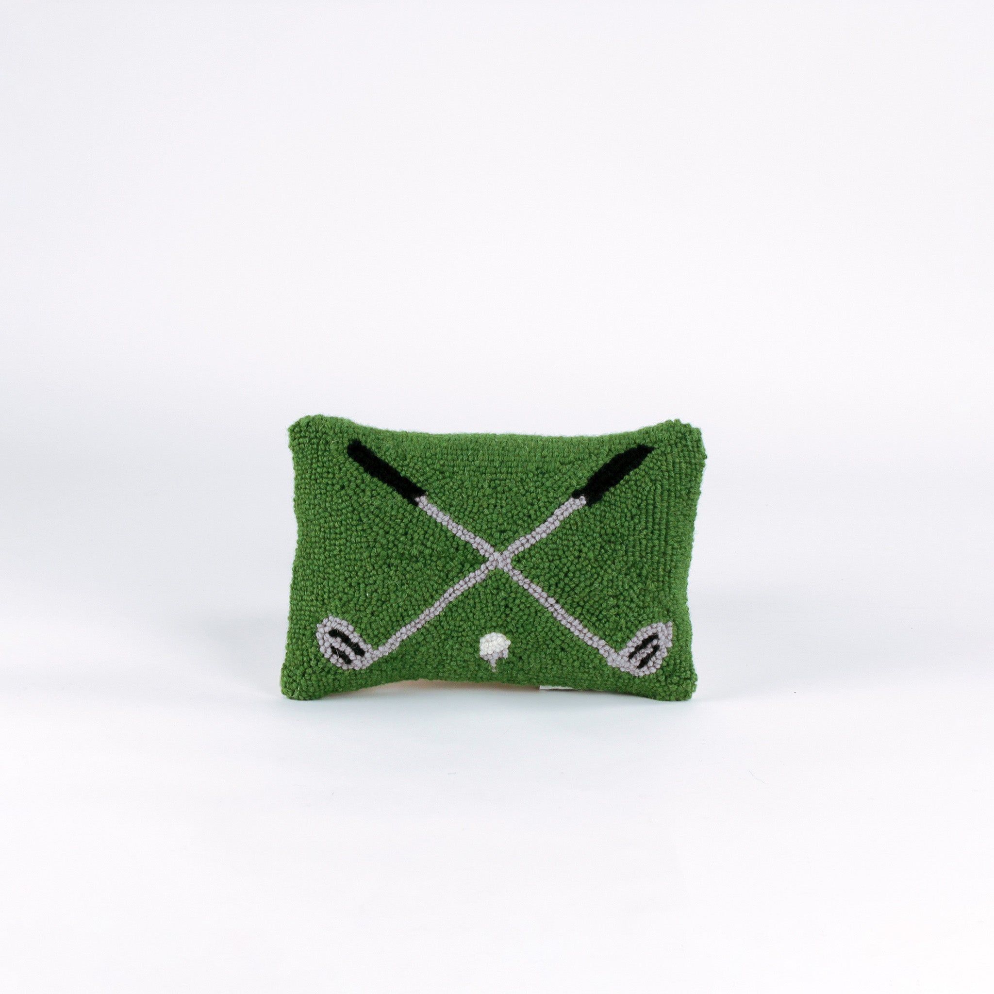Hooked-Wool Crossed-Clubs Green Golf Pillow