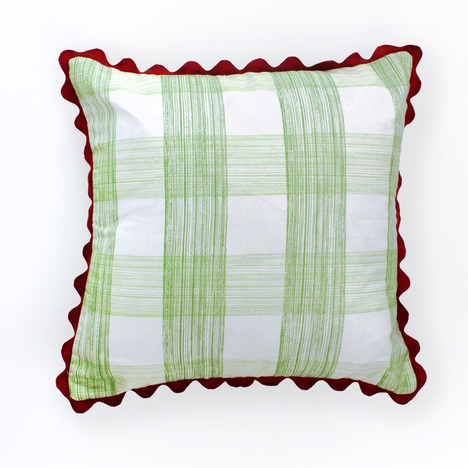 Gin Lane Green Gingham Square Pillow with Ric Rac