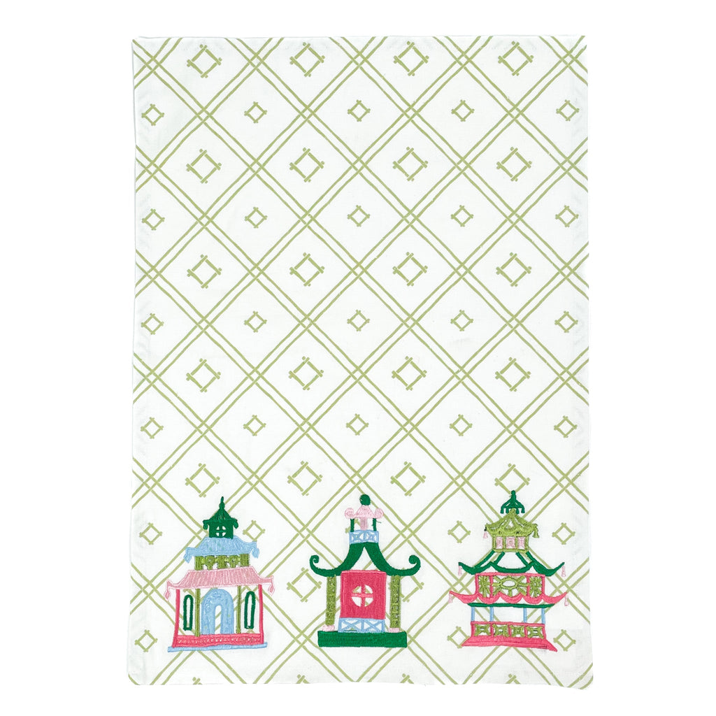 Pagoda Trio Chinoiserie Tea Towel/Dish Towel/Guest Towel