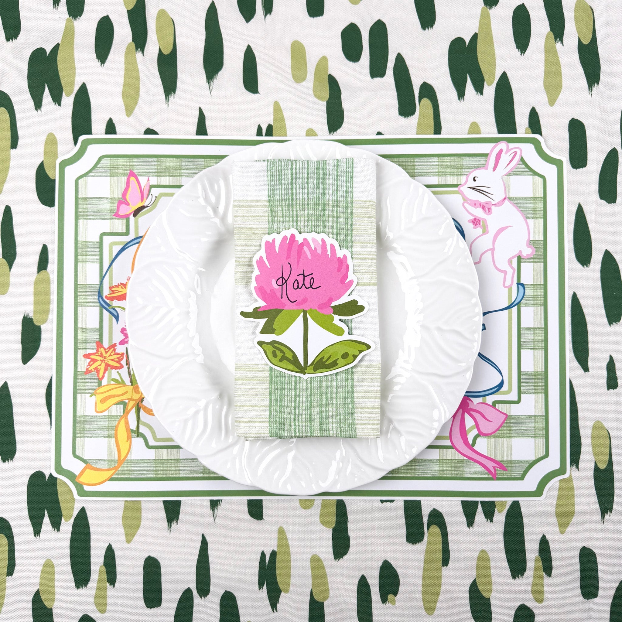 Gingham and Easter Bunny Spring Paper Placemats, Set of 12