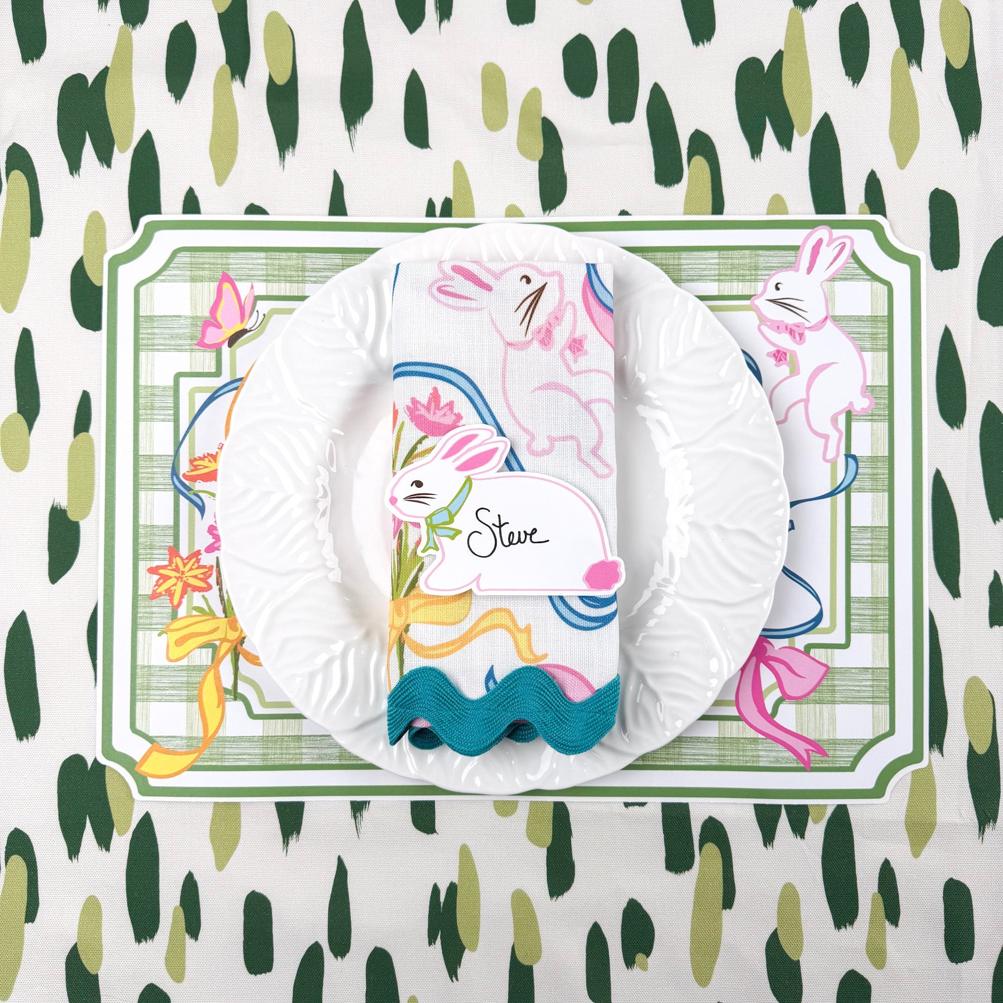 Gingham and Easter Bunny Spring Paper Placemats, Set of 12