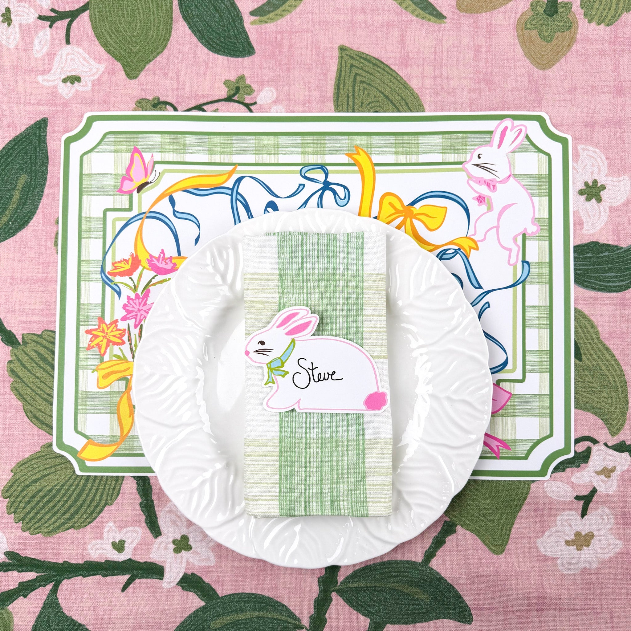 Gingham and Easter Bunny Spring Paper Placemats, Set of 12