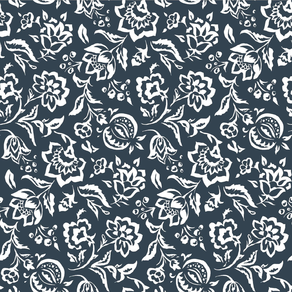 Hampton Court Unpasted Wallpaper - Navy Blue