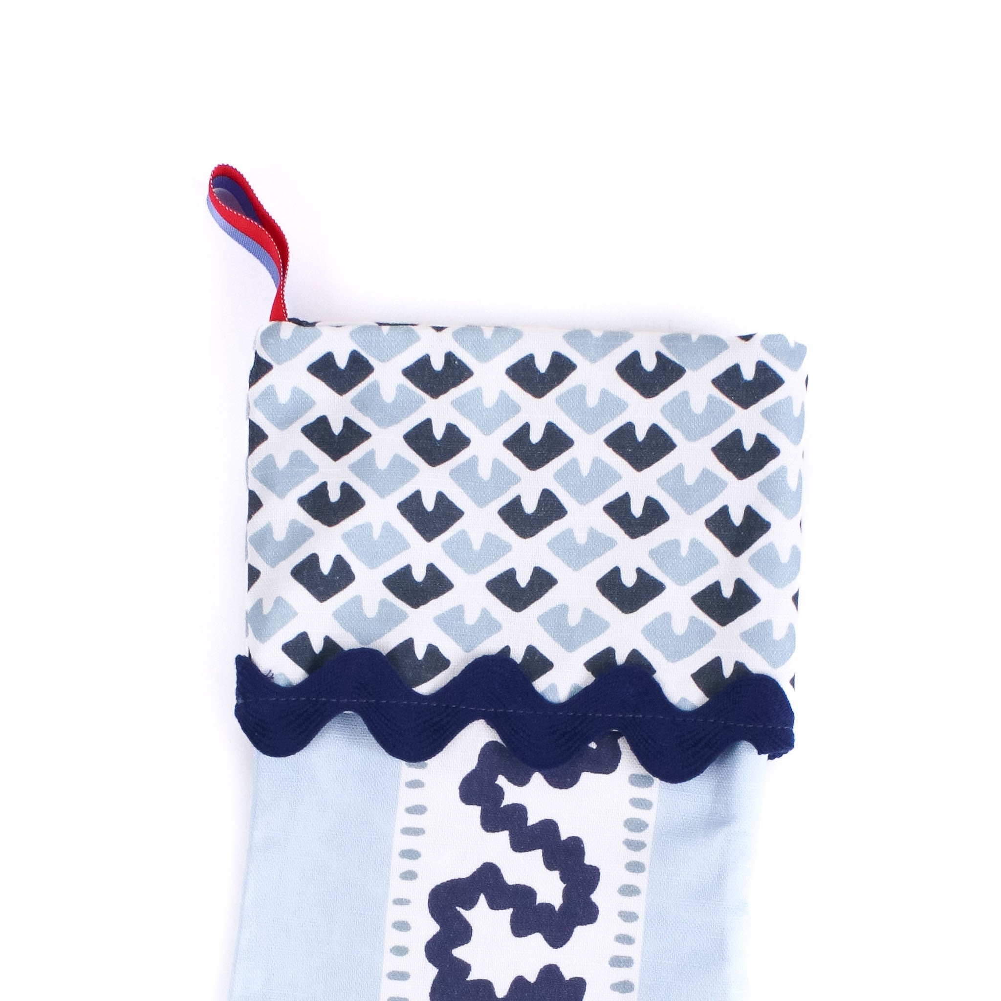 Harbor Trail Blue Christmas Stocking with Ric Rac
