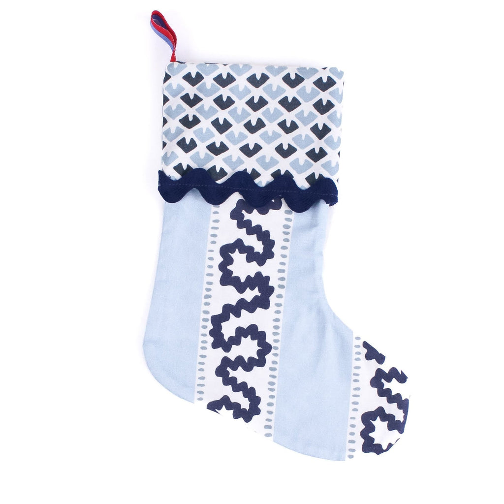 Harbor Trail Blue Christmas Stocking with Ric Rac