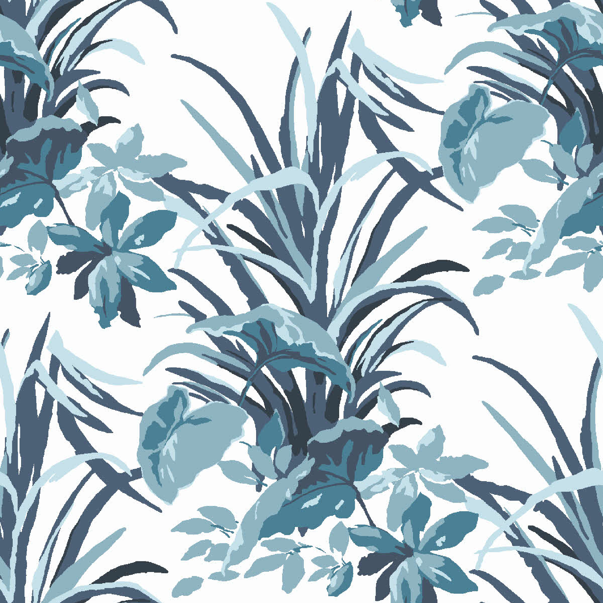 Jungle Road Palm Leaf Fabric - Indigo Blue