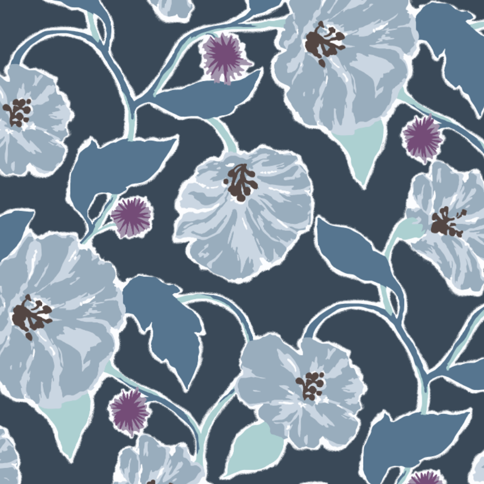 Jungle Garden Fabric - Indigo Blue