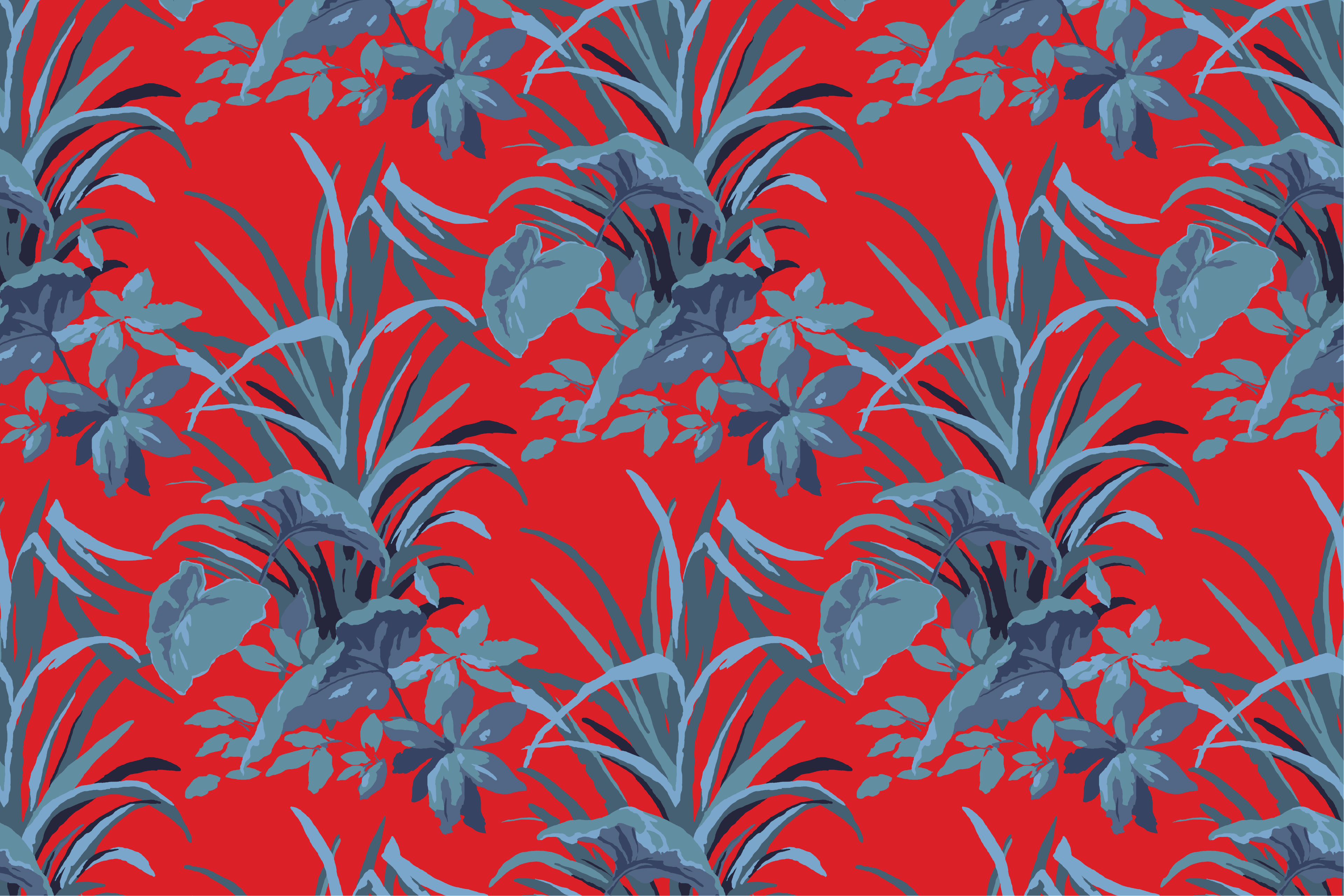 Jungle Road Palm Leaf Unpasted Wallpaper - Deep Red