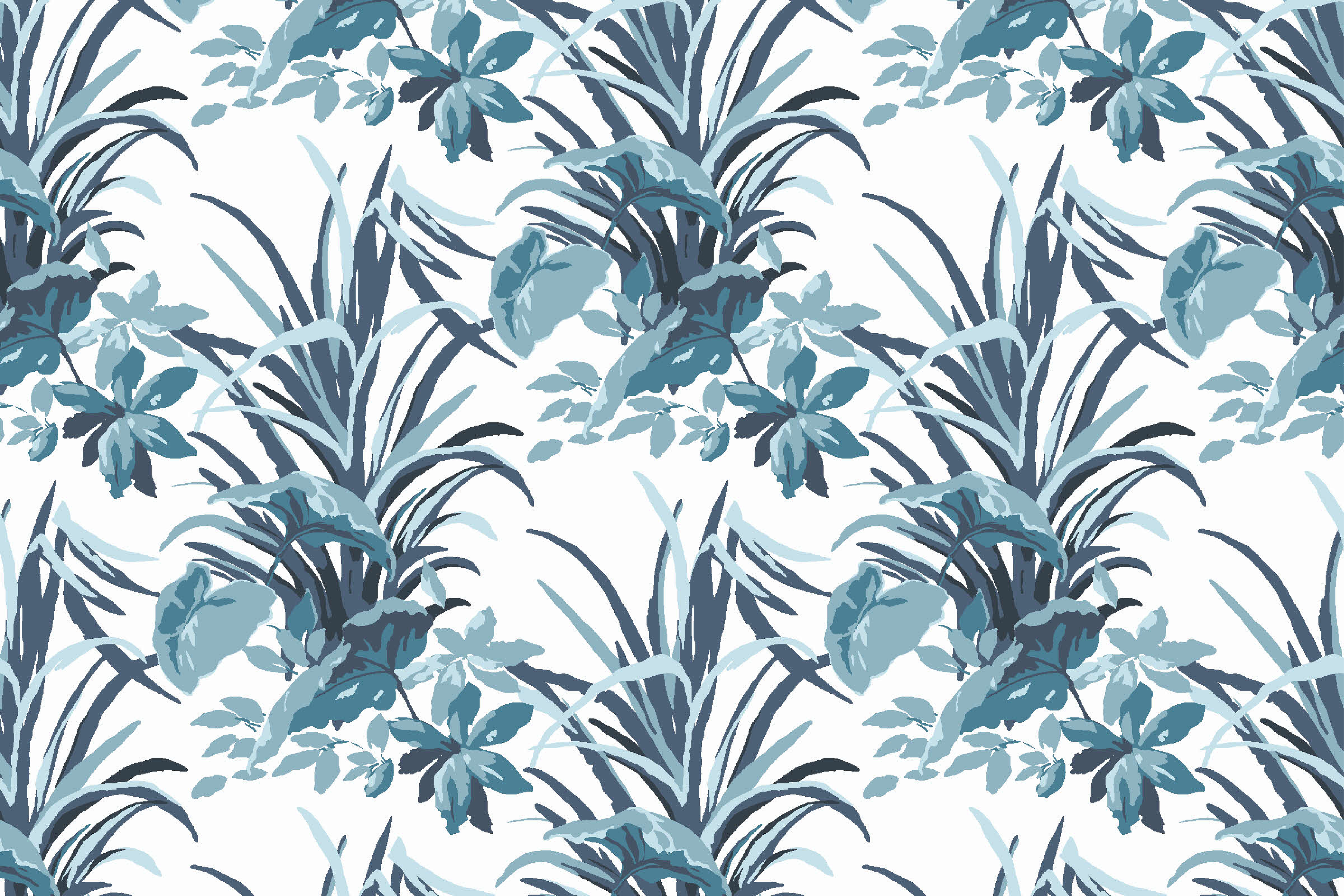 Jungle Road Palm Leaf Unpasted Wallpaper - Indigo Blue