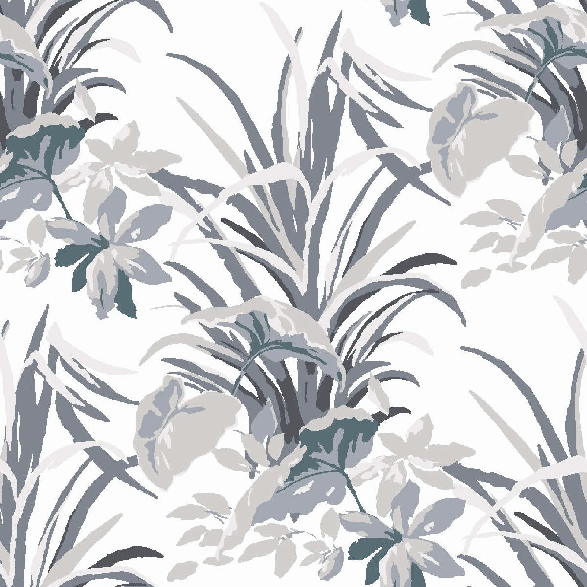 Jungle Road Palm Leaf Unpasted Wallpaper - Oyster Grey