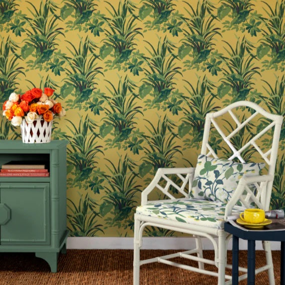 Jungle Road Palm Leaf Unpasted Wallpaper - Summer Yellow