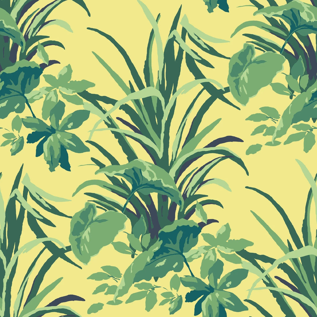 Jungle Road Palm Leaf Unpasted Wallpaper - Summer Yellow