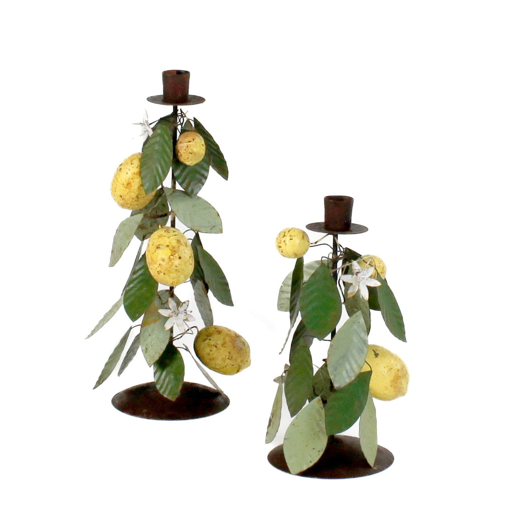 Hand-Painted Metal Lemon Candle Holders, Set of 2