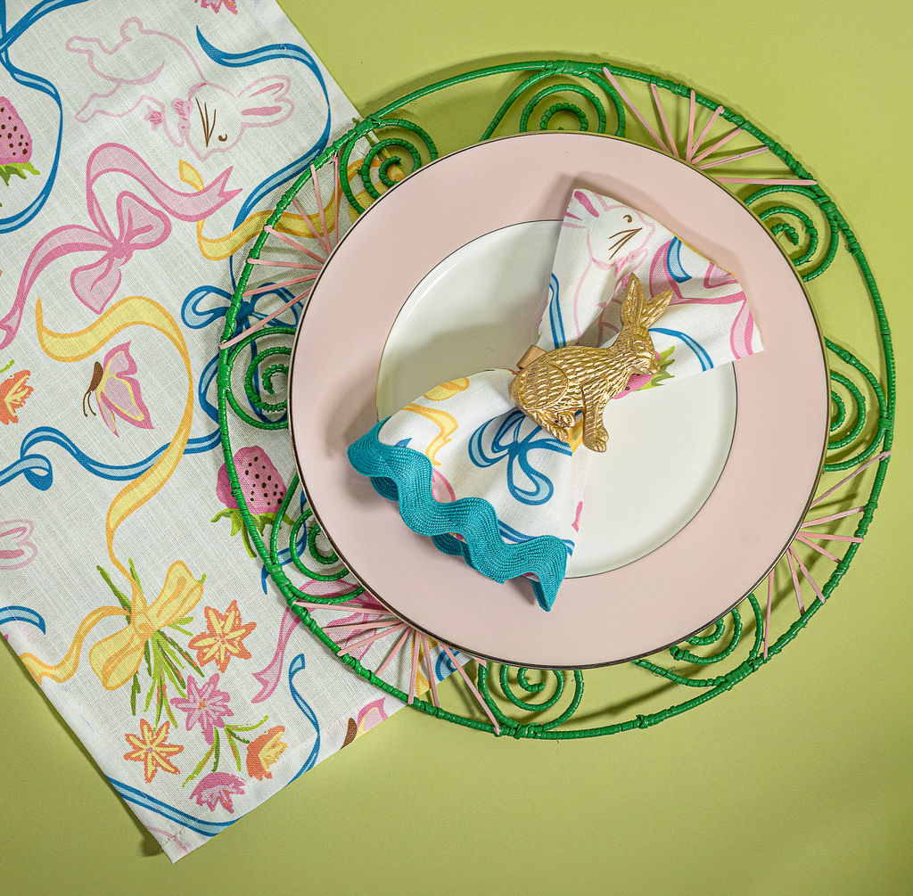 Bunnies and Bow Print Cloth Table Runner - Green
