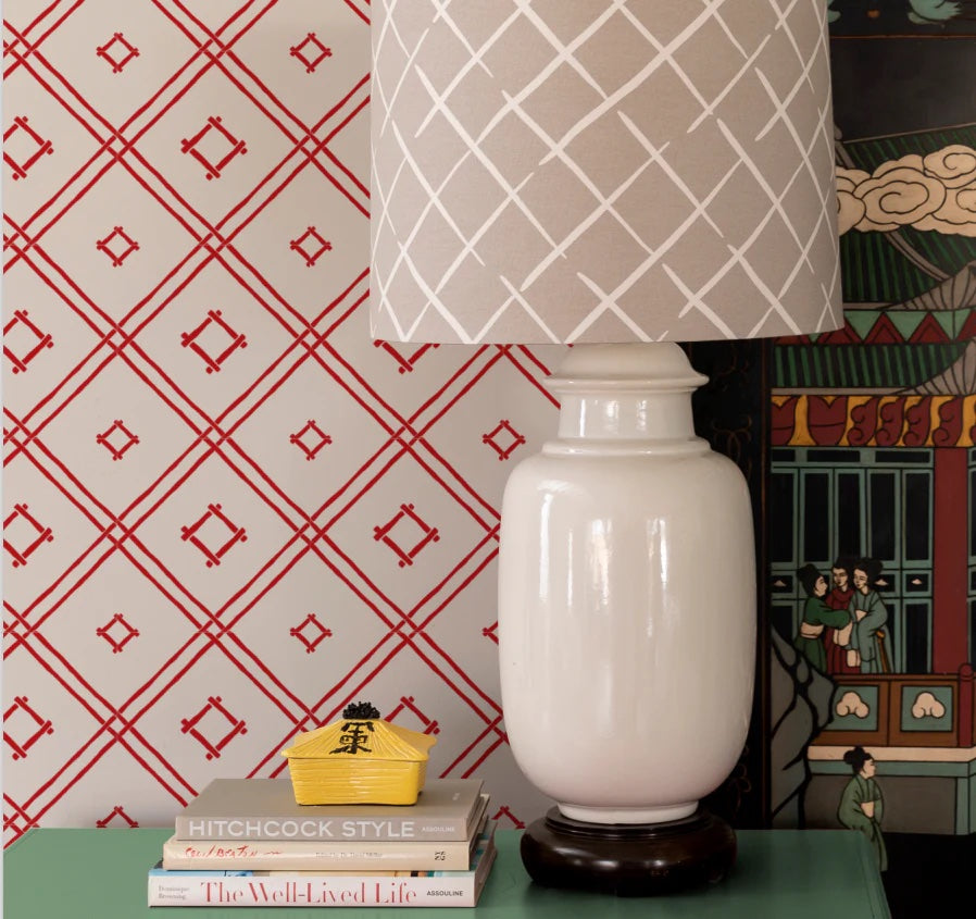 Island House Small Bamboo Trellis Unpasted Wallpaper - Lacquer Red