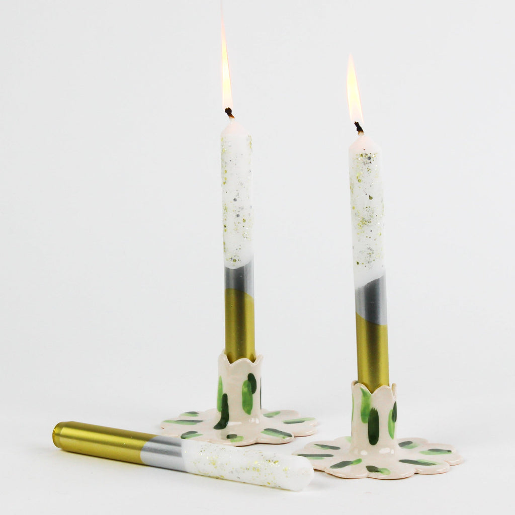 Silver, Gold and Glitter Taper Candles, Set of 3