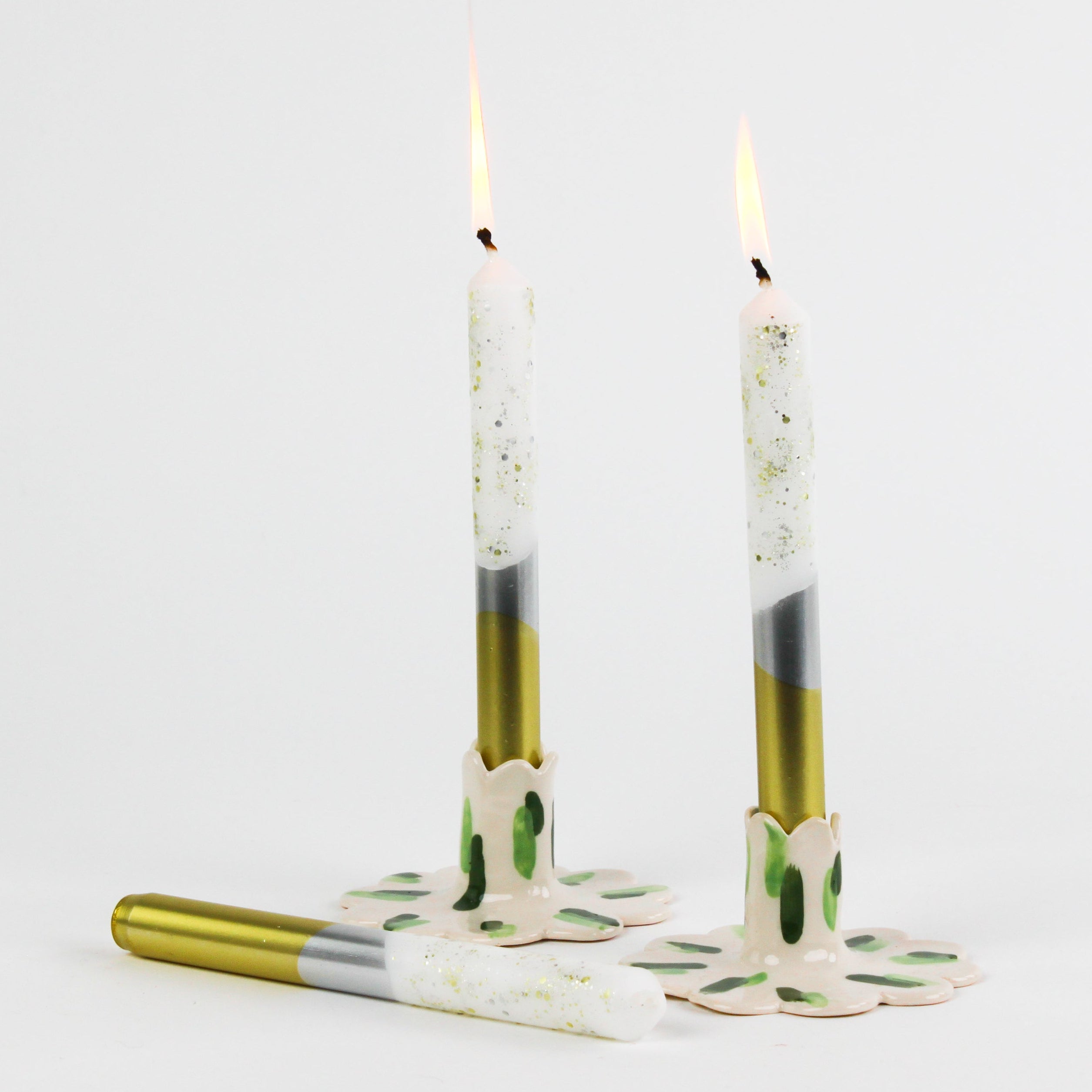 Silver, Gold and Glitter Taper Candles, Set of 3