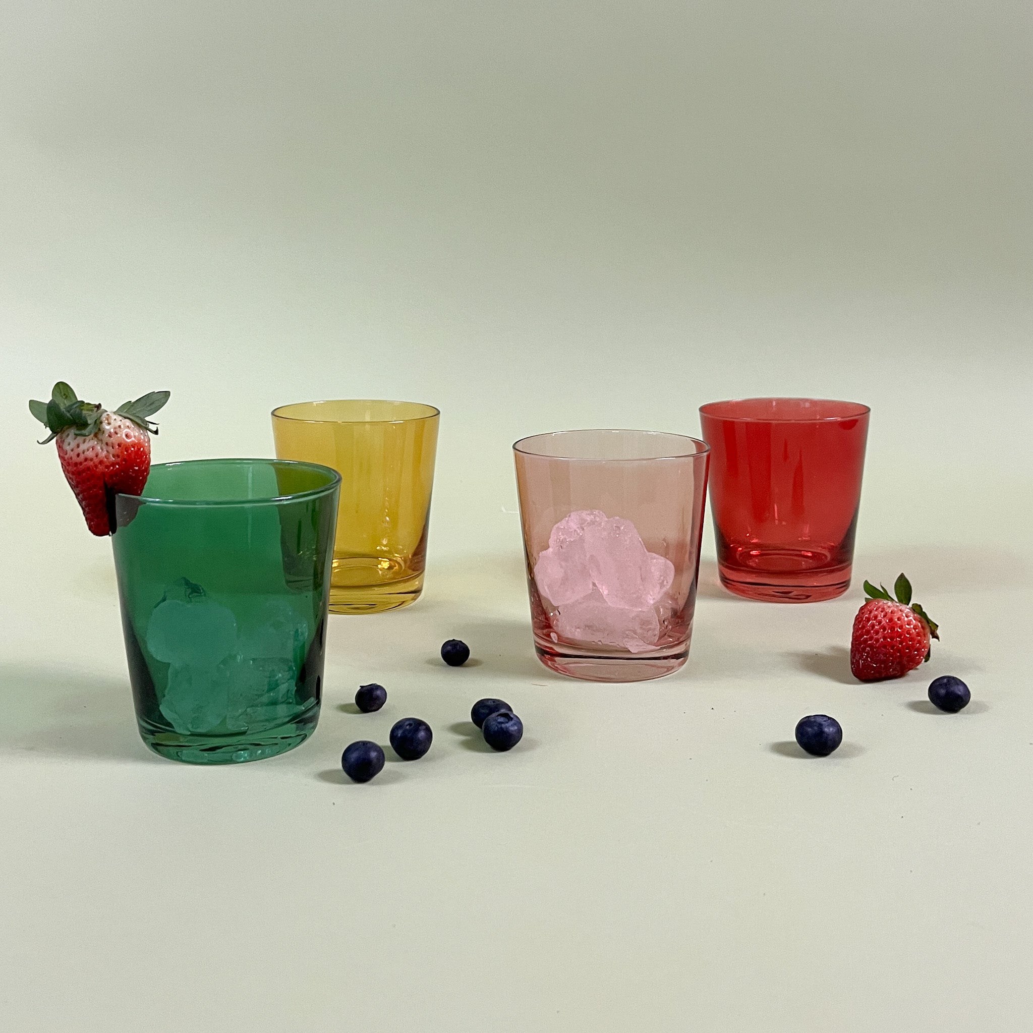 Low-Ball Colored Drinking Glasses, Set of 4
