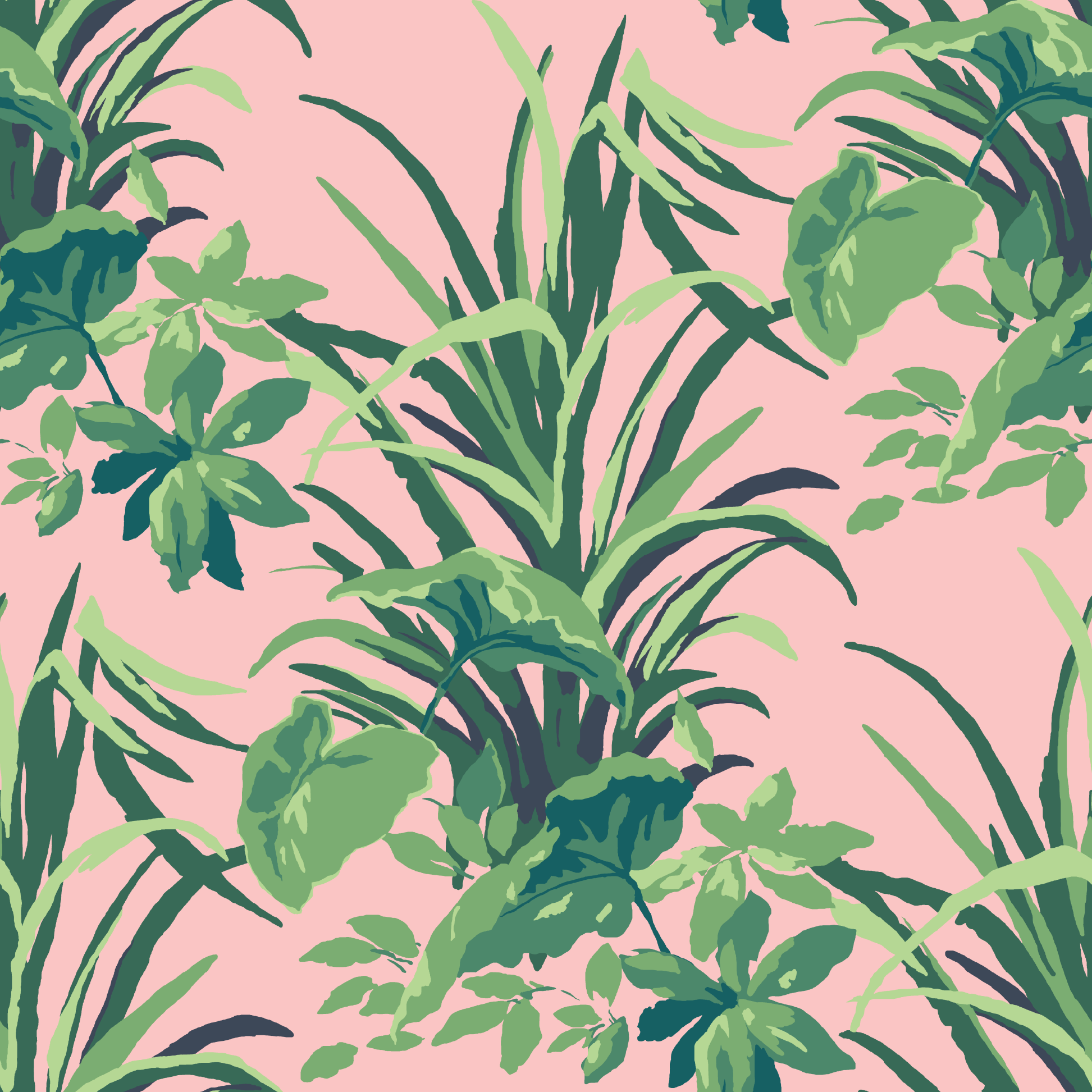 Jungle Road Palm Leaf Fabric - Bahama Pink