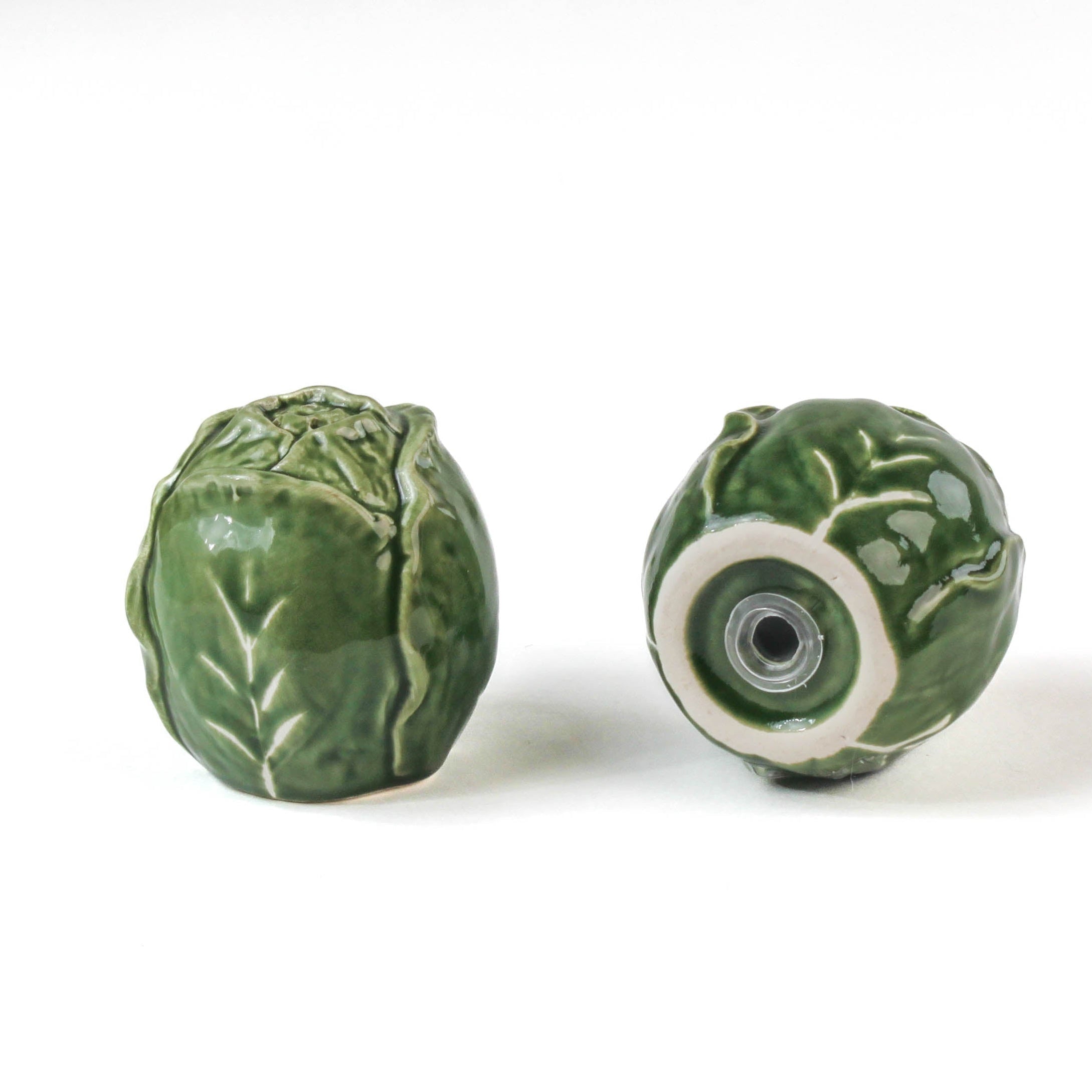 Hand-Painted Ceramic Cabbage Leaf Salt and Pepper Shakers