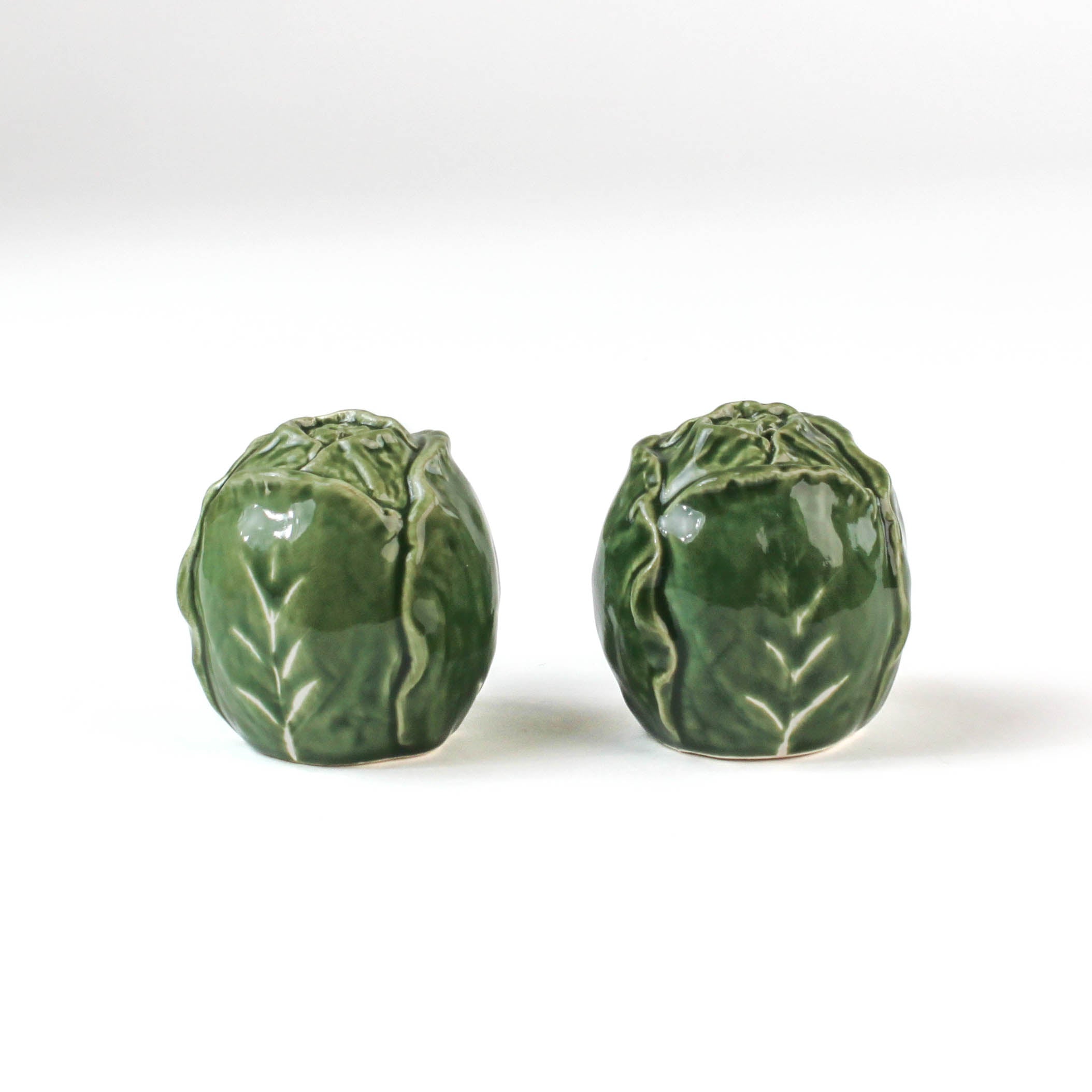 Hand-Painted Ceramic Cabbage Leaf Salt and Pepper Shakers